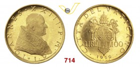 GIOVANNI XXIII (1958-1963) 100 Lire 1959 I, Roma. Pag. 866 Au g 5,20 Molto rara FDC