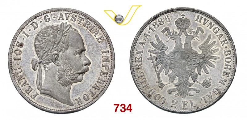 AUSTRIA FRANCESCO GIUSEPPE (1848-1916) 2 Gulden 1886. Kr. 2233 Dav. 27 Ag g 24,6...