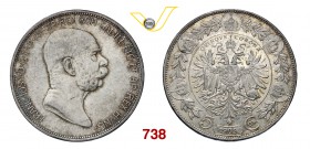 AUSTRIA FRANCESCO GIUSEPPE (1848-1916) 5 Corone 1909 Kr. 2814 Dav. 36 Ag g 24,02 • Due segni sul collo, altrimenti FDC