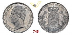 BELGIO LEOPOLDO I (1831-1865) 5 Franchi 1849. Kr. 17 Dav. 51 Ag g 25,02 q.FDC