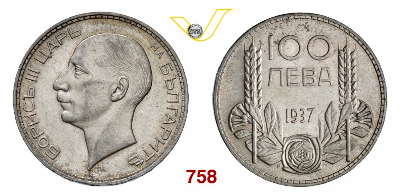 BULGARIA BORIS III (1918-1943) 100 Leva 1930. Kr. 43 Dav. 62 Ag g 19,96 SPL e 10...
