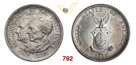 FILIPPINE AMMINISTRAZIONE AMERICANA Peso 1936. Kr. 177 Ag g 19,94 • Bella patina q.FDC