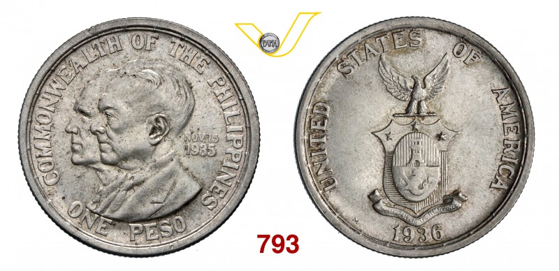 FILIPPINE AMMINISTRAZIONE AMERICANA Peso 1936. Kr. 178 Ag g 19,94 • Bella patina...