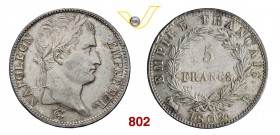 FRANCIA NAPOLEONE I, Imperatore (1804-1814) 5 Franchi 1809 B, Rouen. Dav. 85 Kr. 584 Ag g 24,94 SPL