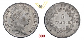 FRANCIA NAPOLEONE I, Imperatore (1804-1814) 5 Franchi 1815 A, Parigi. Dav. 85 Gad. 595 Ag g 24,97 SPL+
