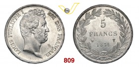 FRANCIA LUIGI FILIPPO (1830-1848) 5 Franchi 1831 W, Lille. Dav. 90 Ag g 25,00 q.FDC