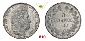 FRANCIA LUIGI FILIPPO (1830-1848) 5 Franchi 1845 A, Parigi. Dav. 91 Gad. 678a Ag g 25,00 SPL
