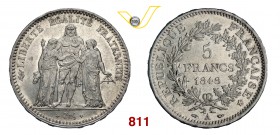 FRANCIA SECONDA REPUBBLICA (1848-1852) 5 Franchi 1848 A, Parigi. Gad. 683 Dav. 92 Ag g 25,13 SPL/q.FDC
