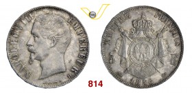 FRANCIA NAPOLEONE III (1852-1870) 5 Franchi 1856 D, Lione. Y. 26.3 Dav. 95 Ag g 25,08 • Bella patina SPL÷FDC