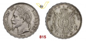 FRANCIA NAPOLEONE III (1852-1870) 5 Franchi 1870 BB, Strasburgo. Y. 32.2 Dav. 96 Ag g 25,08 SPL÷FDC