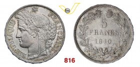 FRANCIA GOVERNO DI DIFESA NAZIONALE (1870-1871) 5 Franchi 1870 A, Parigi. Y. 46.1 Dav. 97 Ag g 24,97 SPL