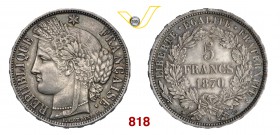 FRANCIA TERZA REPUBBLICA (1870-1940) 5 Franchi 1870 A, Parigi. Y. 51 Dav. 93 Ag g 25,12 SPL÷FDC