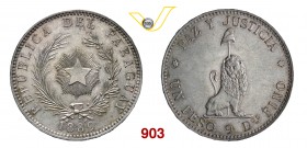 PARAGUAY REPUBBLICA 1 Peso 1889. Kr. 5 Ag g 25,04 SPL÷FDC