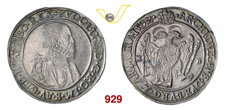 SACRO ROMANO IMPERO RODOLFO II (1576-1612) Tallero 1592, Kremnitz. Dav. 8066 Ag ...