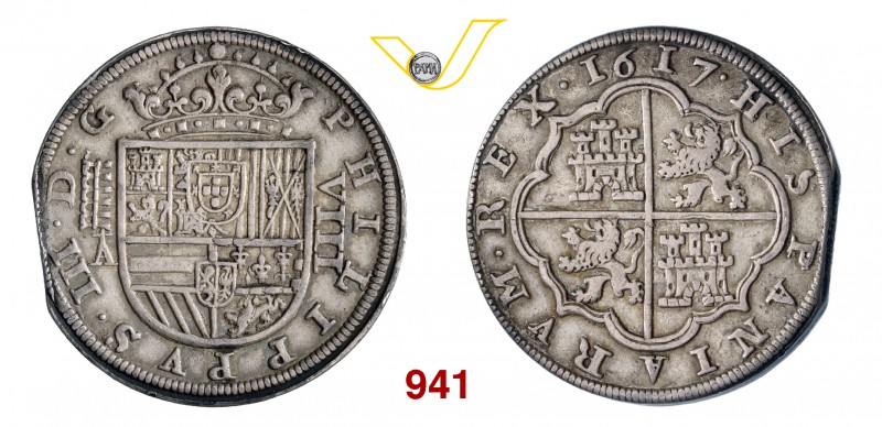 SPAGNA FILIPPO III (1598-1621) 8 Reales 1617, Segovia. Dav. 4394 Ag g 26,24 BB÷S...