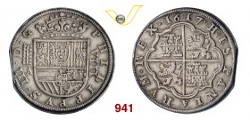 SPAGNA FILIPPO III (1598-1621) 8 Reales 1617, Segovia. Dav. 4394 Ag g 26,24 BB÷SPL