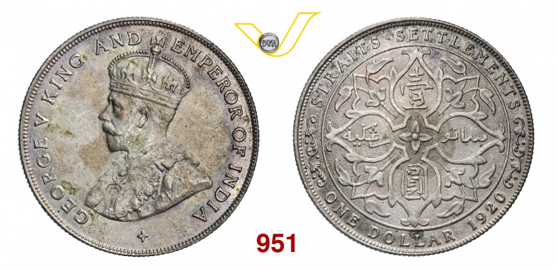 STRAITS SETTLEMENTS GIORGIO V (1910-1936) Dollaro 1920. Kr. 33 Ag g 16,87 SPL/q....