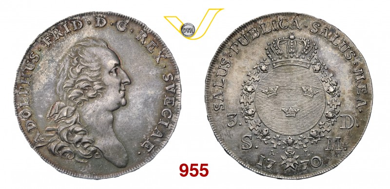SVEZIA ADOLFO FEDERICO (1751-1771) Riksdaler 1770. Kr. 345 Dav. 1733 Ag g 29,35 ...