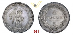 SVIZZERA REPUBBLICA ELVETICA (1798-1803) 4 Franchi 1801, Berna. Kr. 10 Dav. 359 Ag g 29,35 • Bella patina q.SPL/SPL