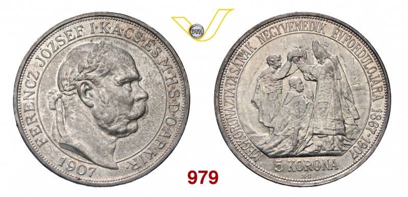 UNGHERIA FRANCESCO GIUSEPPE (1848-1916) 5 Corone 1907. Kr. 489 Dav. 124 Ag g 24,...