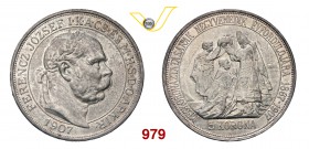 UNGHERIA FRANCESCO GIUSEPPE (1848-1916) 5 Corone 1907. Kr. 489 Dav. 124 Ag g 24,07 FDC