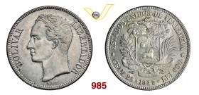 VENEZUELA REPUBBLICA 5 Bolivares 1935, Filadelfia. Y. 24.2 Ag g 24,97 SPL÷FDC