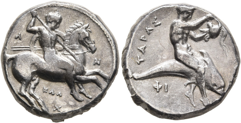 CALABRIA. Tarentum. Circa 333-331/0 BC. Didrachm or Nomos (Silver, 20 mm, 7.95 g...