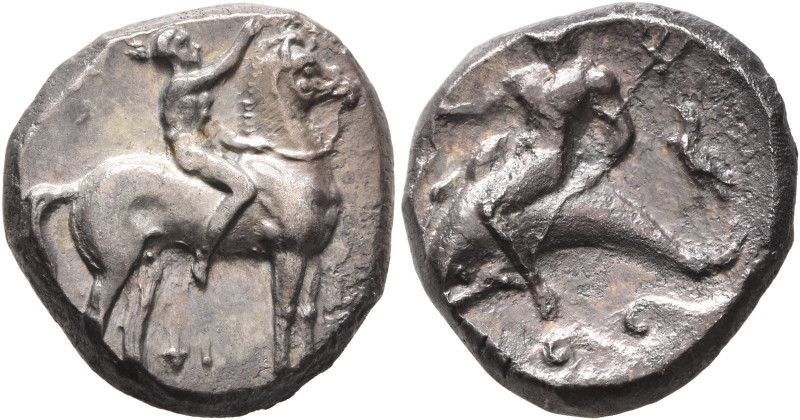 CALABRIA. Tarentum. Circa 332-302 BC. Didrachm or Nomos (Silver, 19 mm, 7.69 g, ...