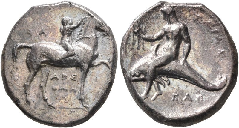 CALABRIA. Tarentum. Circa 302-280 BC. Didrachm or Nomos (Silver, 21 mm, 7.57 g, ...