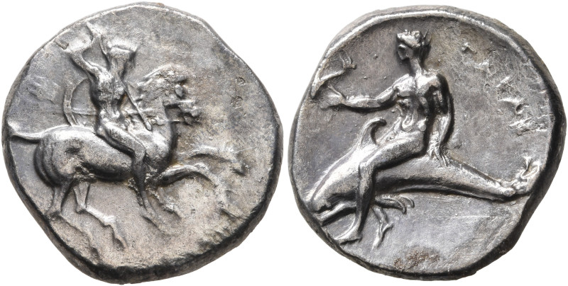 CALABRIA. Tarentum. Circa 280-272 BC. Didrachm or Nomos (Silver, 20 mm, 7.55 g, ...