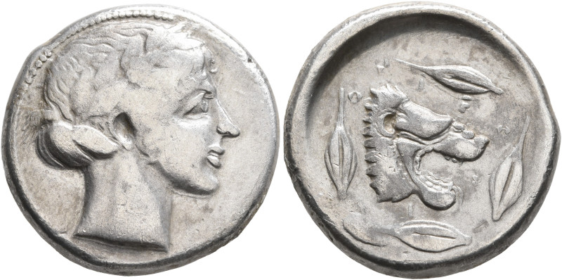 SICILY. Leontini. Circa 450-440 BC. Tetradrachm (Silver, 25 mm, 16.63 g, 12 h). ...