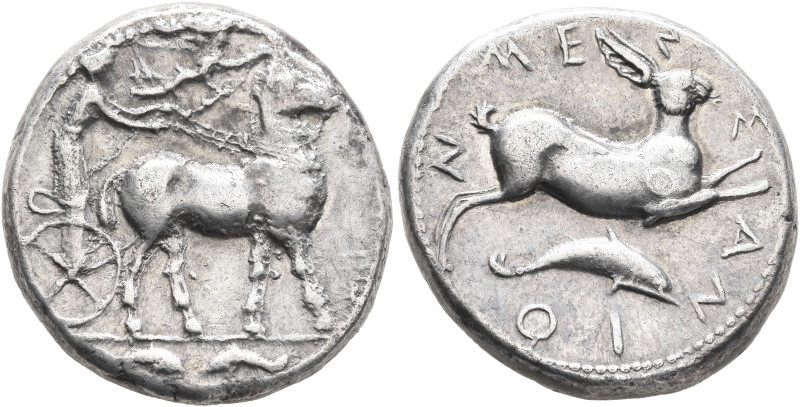 SICILY. Messana. 420-413 BC. Tetradrachm (Silver, 24 mm, 17.09 g, 3 h). The nymp...