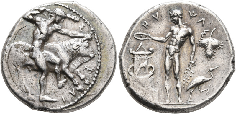 SICILY. Selinos. Circa 455-440 BC. Didrachm (Silver, 23 mm, 8.71 g, 9 h). Σ-E-ΛI...