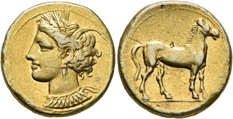 CARTHAGE. Circa 320-310 BC. Stater (Electrum, 19 mm, 7.37 g, 12 h). Head of Tani...