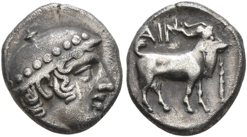 THRACE. Ainos. Circa 429-427/6 BC. Diobol (Silver, 11 mm, 1.24 g, 12 h). Head of...