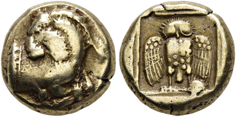 LESBOS. Mytilene. Circa 454-428/7 BC. Hekte (Electrum, 10 mm, 2.55 g, 7 h). Fore...