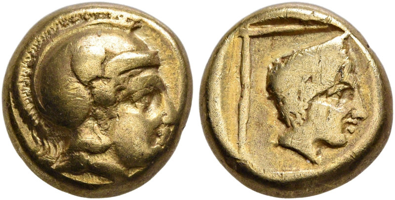 LESBOS. Mytilene. Circa 412-378 BC. Hekte (Electrum, 9 mm, 2.46 g, 6 h). Head of...