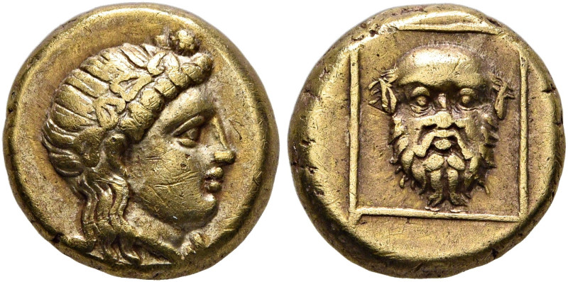 LESBOS. Mytilene. Circa 377-326 BC. Hekte (Electrum, 10 mm, 2.52 g, 12 h). Head ...