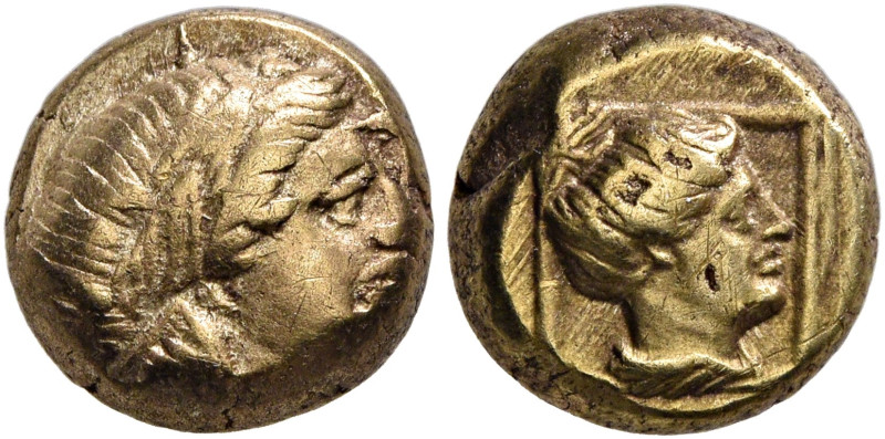 LESBOS. Mytilene. Circa 377-326 BC. Hekte (Electrum, 9 mm, 2.53 g, 12 h). Laurea...