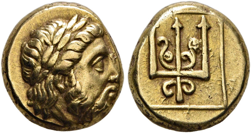 LESBOS. Mytilene. Circa 377-326 BC. Hekte (Electrum, 10 mm, 2.52 g, 12 h). Laure...