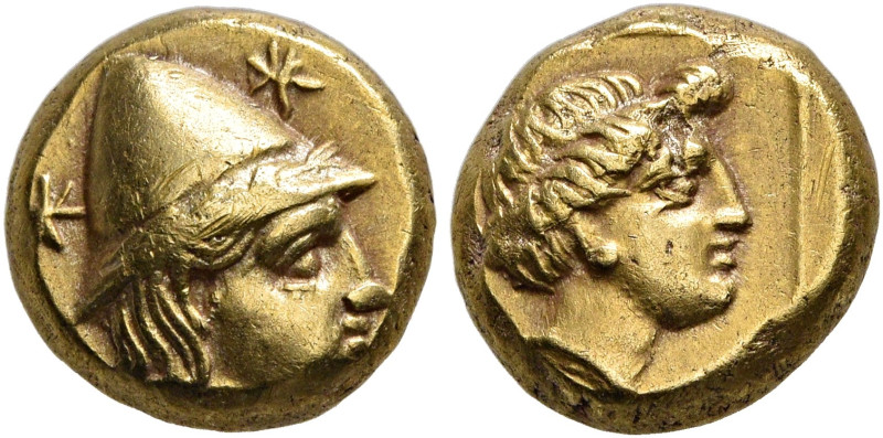 LESBOS. Mytilene. Circa 377-326 BC. Hekte (Electrum, 9 mm, 2.52 g, 12 h). Head o...