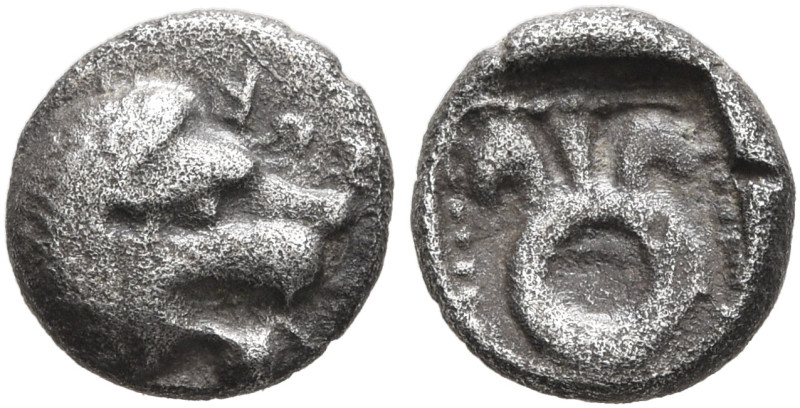 IONIA. Uncertain. 5th century BC. Hemiobol (Silver, 7 mm, 0.46 g). Forepart of a...