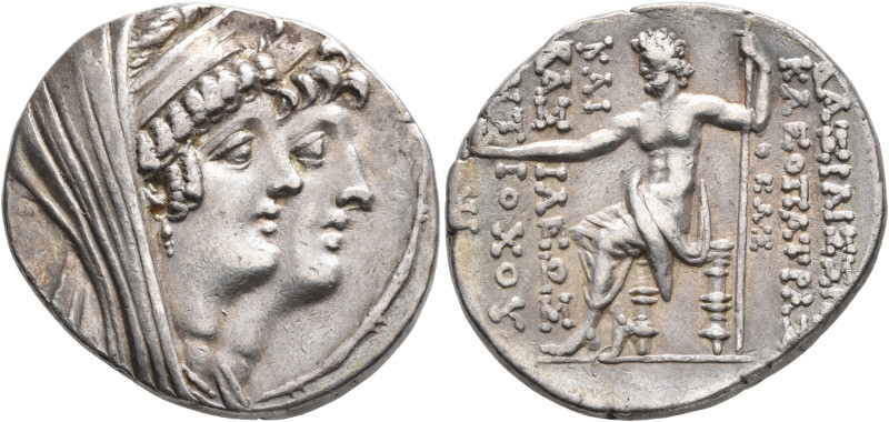 SELEUKID KINGS OF SYRIA. Kleopatra Thea & Antiochos VIII, 126/5-121/0 BC. Tetrad...