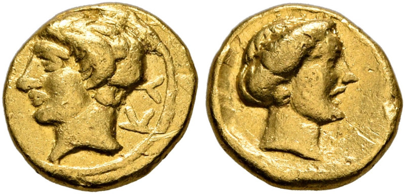 KYRENAICA. Kyrene. Circa 331-322 BC. Obol (Gold, 8 mm, 0.83 g, 6 h), Kydis, magi...