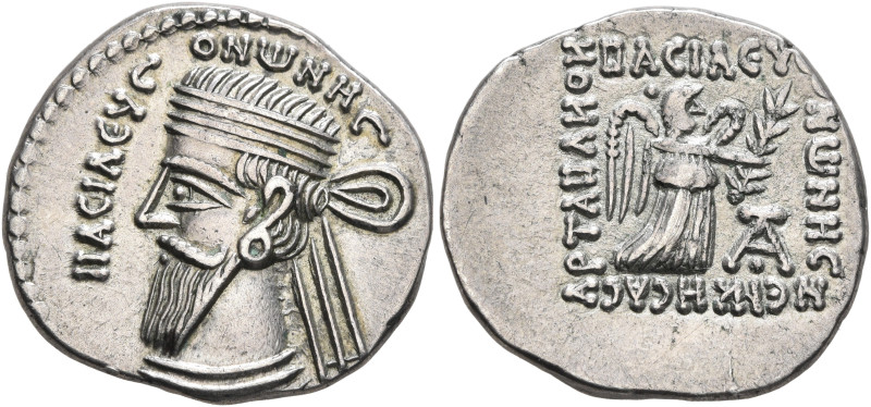 KINGS OF PARTHIA. Vonones I, circa 8-12. Drachm (Silver, 20 mm, 3.94 g, 12 h), E...