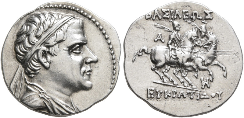 BAKTRIA, Greco-Baktrian Kingdom. Eukratides I, circa 170-145 BC. Drachm (Silver,...