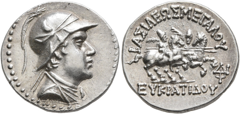 BAKTRIA, Greco-Baktrian Kingdom. Eukratides I, circa 170-145 BC. Drachm (Silver,...