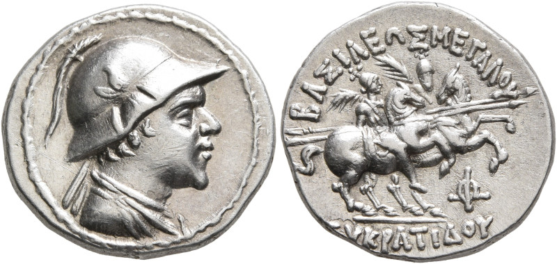 BAKTRIA, Greco-Baktrian Kingdom. Eukratides I, circa 170-145 BC. Drachm (Silver,...