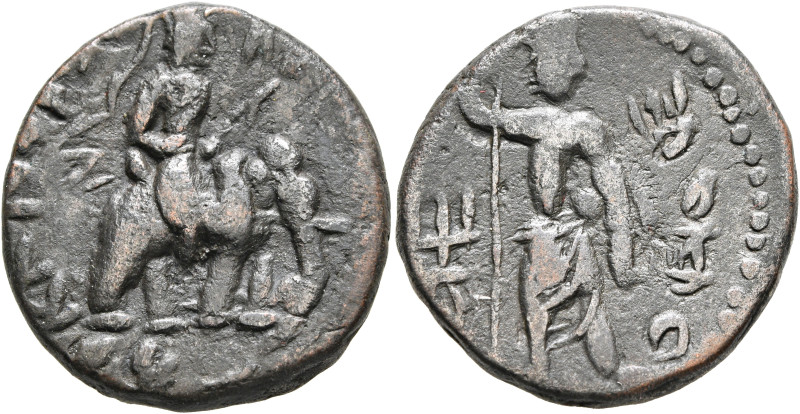 INDIA, Kushan Empire. Huvishka, circa 151-190. Tetradrachm (Bronze, 25 mm, 9.56 ...