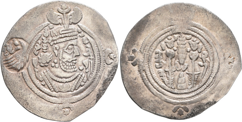 SASANIAN KINGS. Khosrau II, 591-628. Drachm (Silver, 31 mm, 3.75 g, 3 h), ML (Ma...